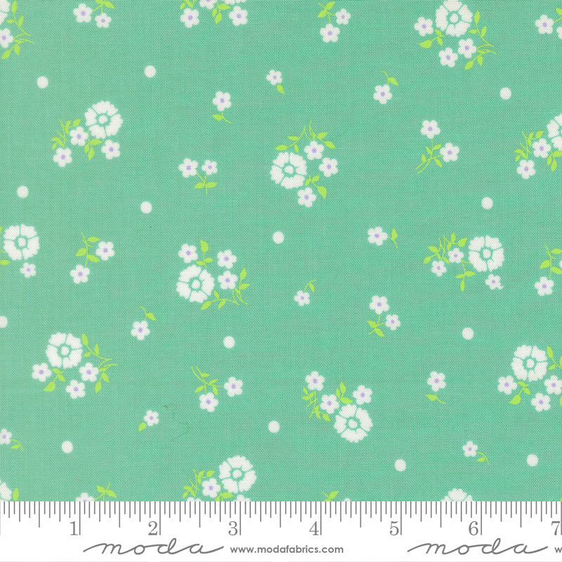 Hand Picked in Peacock, a peacock blue floral quilting fabric from the Joysome collection by Corey Yoder for Moda Fabrics, 29252-24