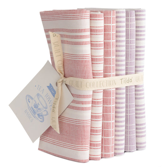 Tilda Woven Tea Towel Fat Quarter Bundle 6pc – Red Plum