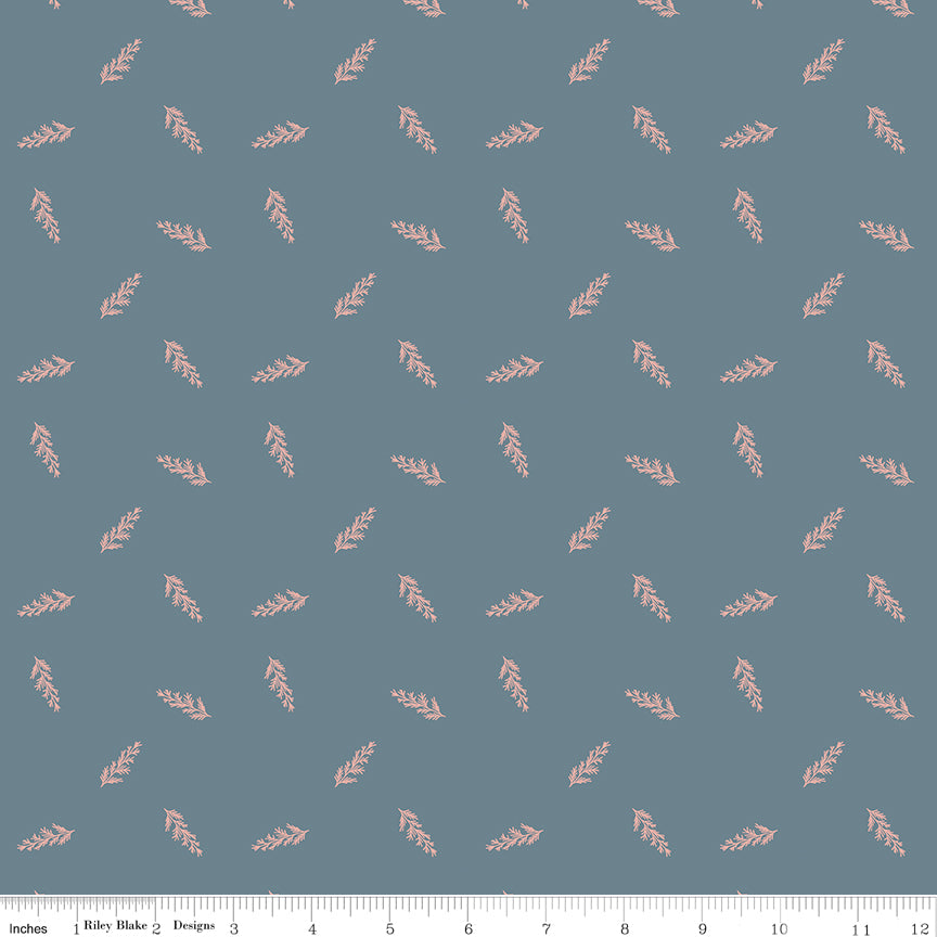 Petals & Hazel Toss Blue Yardage