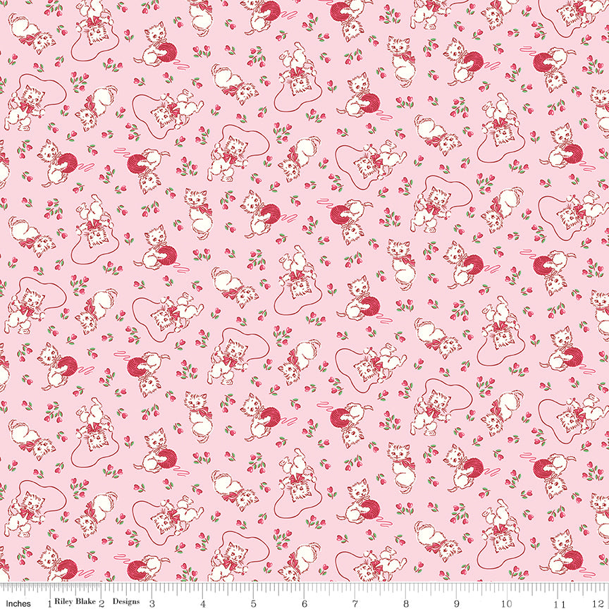 Traditional 30's Kittens Pink Yardage