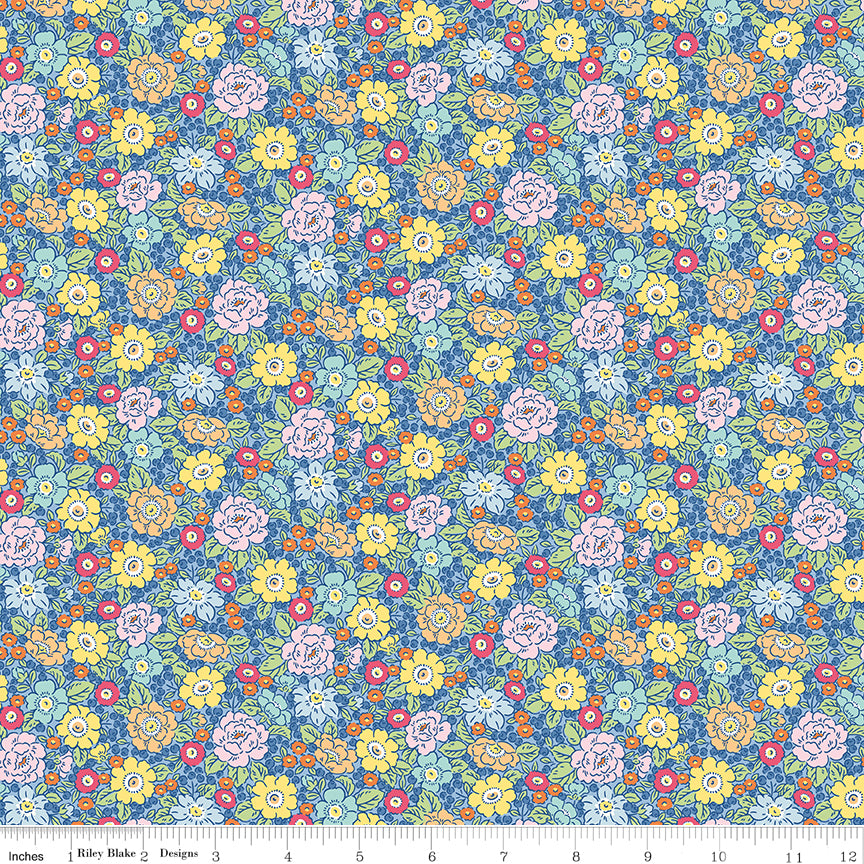 Traditional 30's Floral Blue Yardage