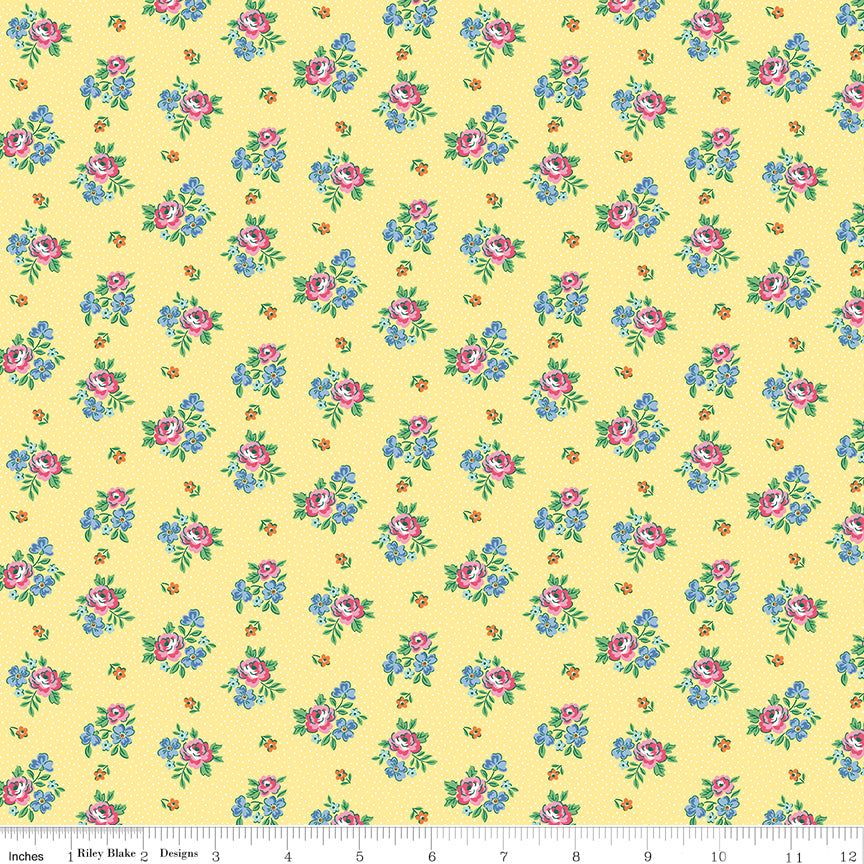 Traditional 30's Scattered Floral Yellow Yardage