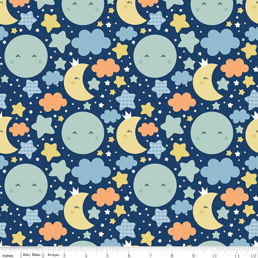 Love You to the Moon Nighttime Navy Flannel Yardage