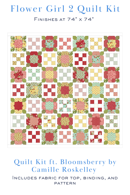 Flower Girl 2 quilt kit mock up with finished size of 74 x 74 featuring the Bloomsberry Collection by Camille Roskelley