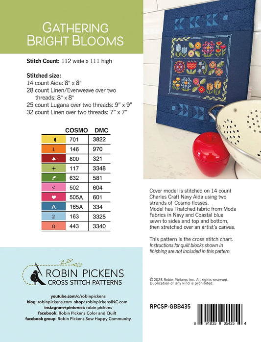 Gathering Bright Blooms Cross Stitch Printed Pattern
