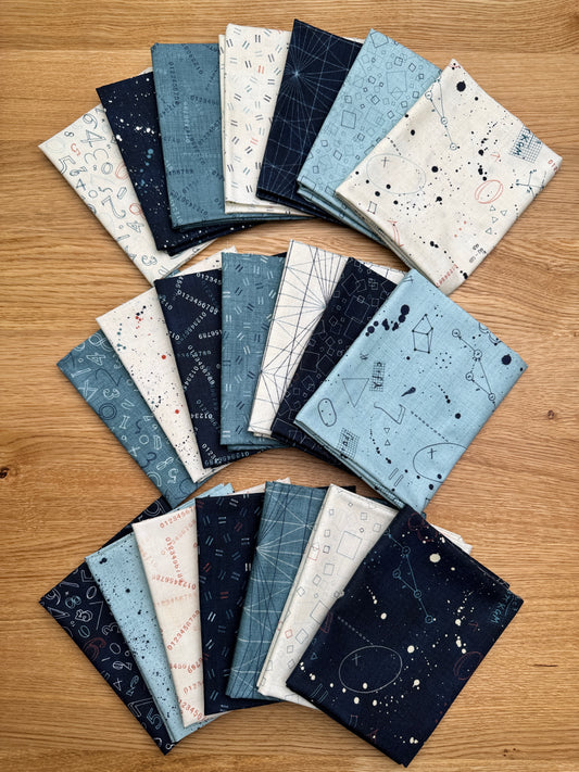 Data fabric collection by Janet Clare. Three color way petite fat quarter bundles.
