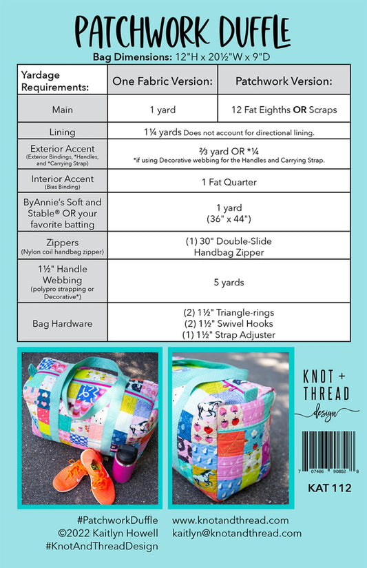 Patchwork Duffle Pattern fabric requirements back cover
