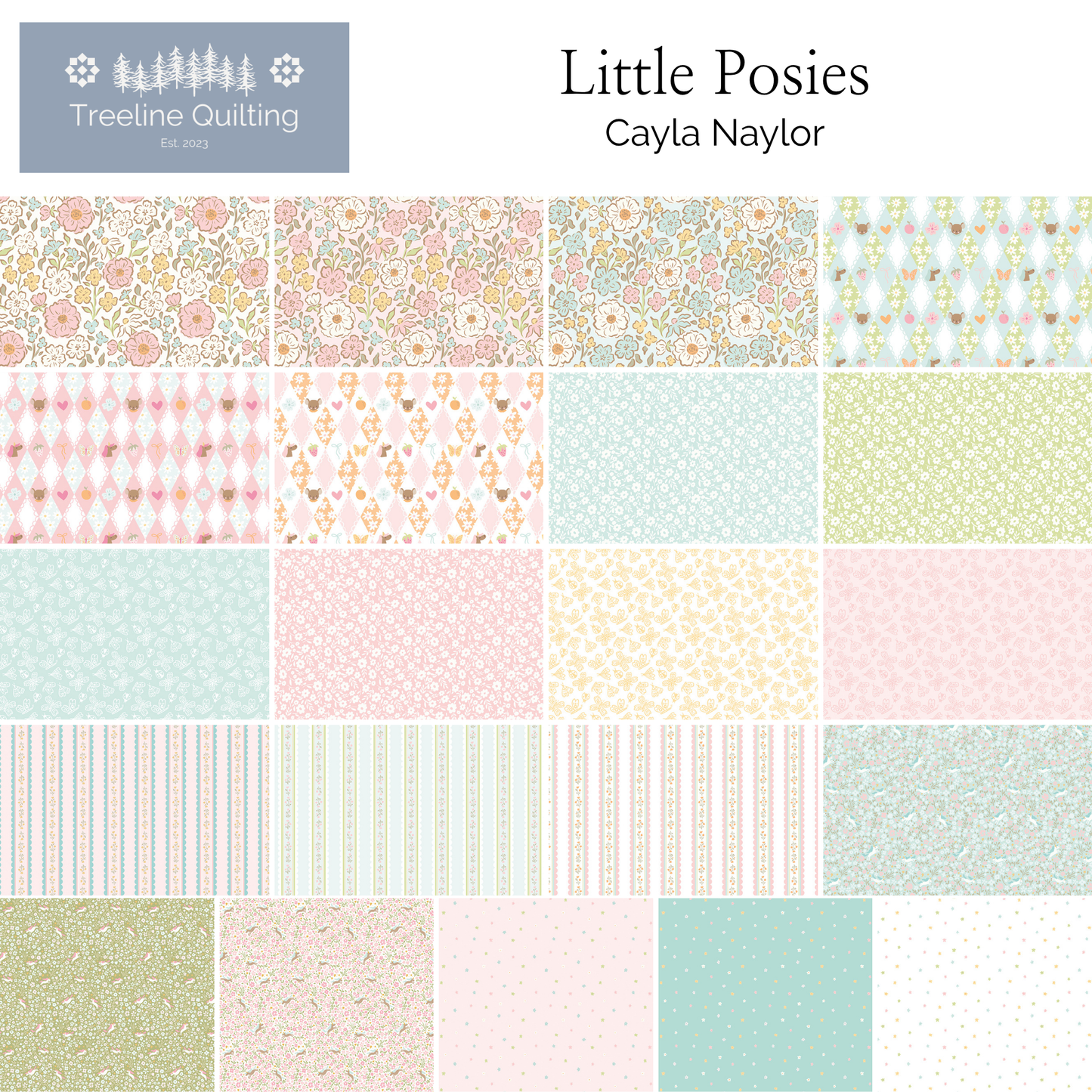 Little Posies fabric swatches by Cayla Naylor for Riley Blake