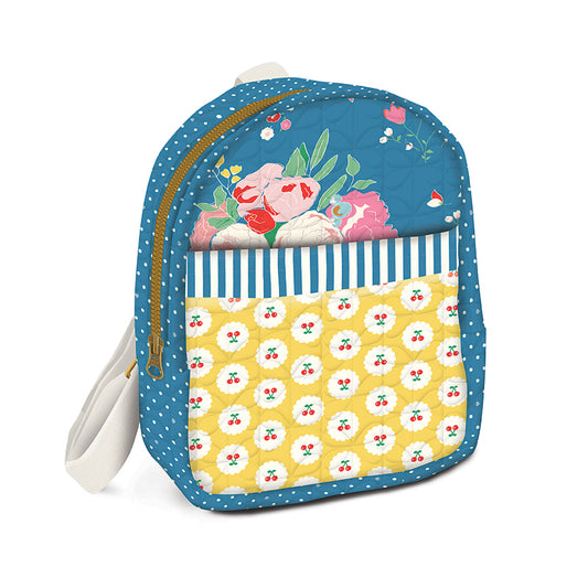Backpack with floral design on a blue background