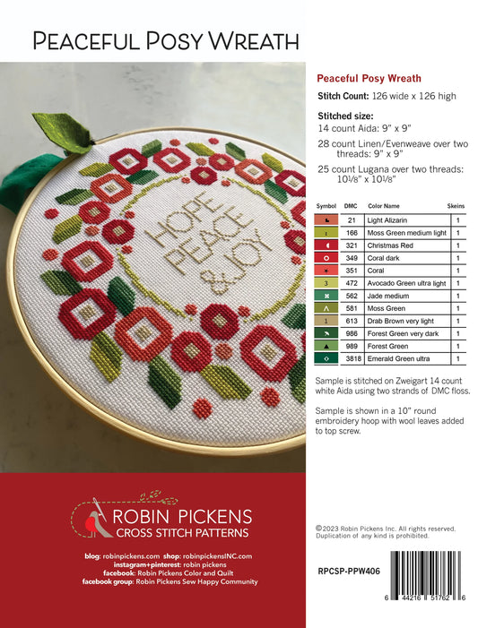 Peaceful Posy Wreath Cross Stitch Printed Pattern Booklet
