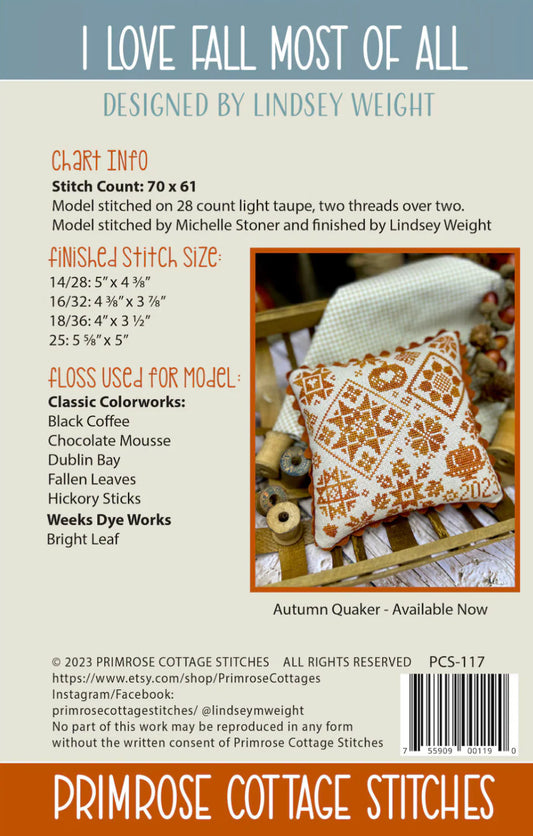 I Love Fall Most of All Cross Stitch Pattern