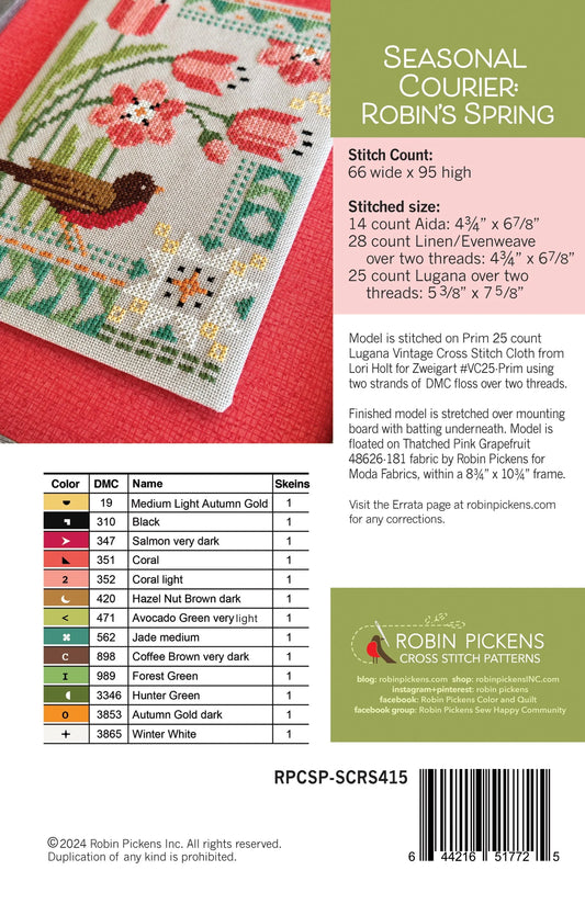 Seasonal Courier: Robin's Spring Cross Stitch Printed Pattern
