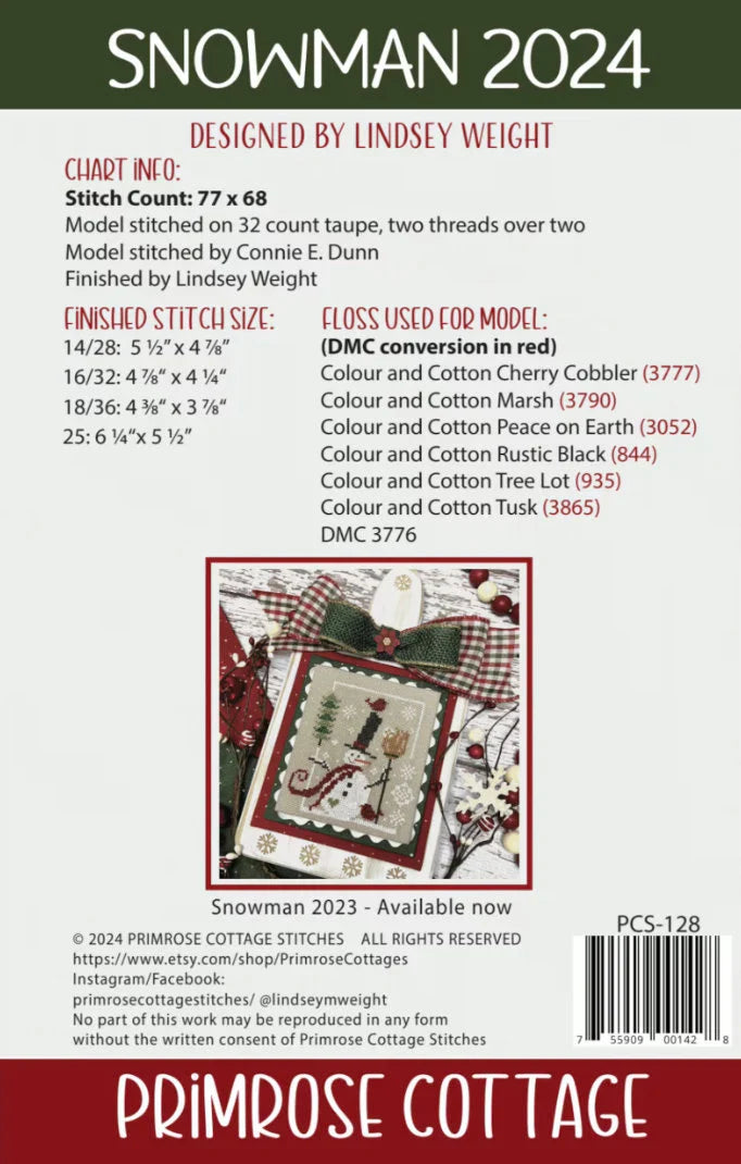 Snowman 2024 Cross Stitch Pattern