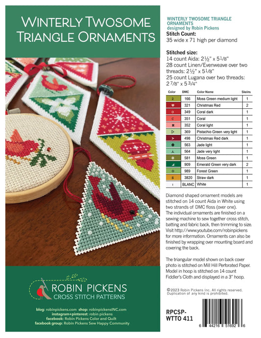Winterly Twosome Triangle Ornaments Cross Stitch Printed Pattern Booklet