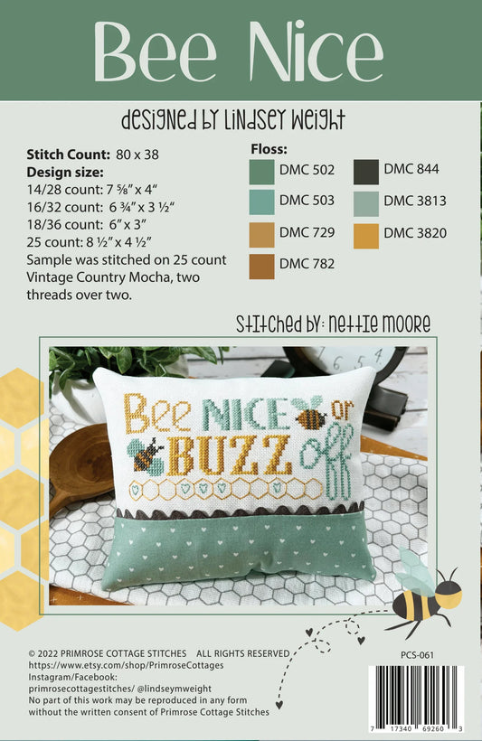 Bee Nice Cross Stitch Pattern