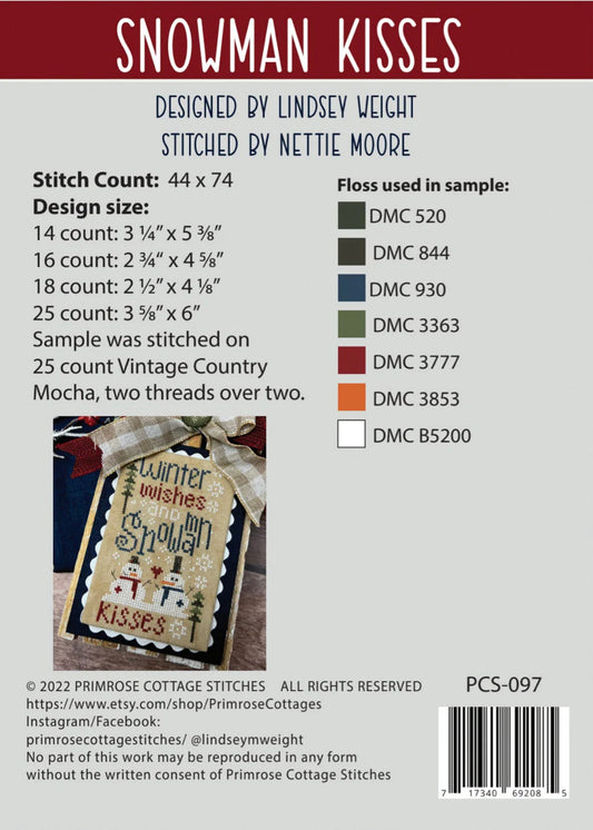 Snowman Kisses Cross Stitch Pattern