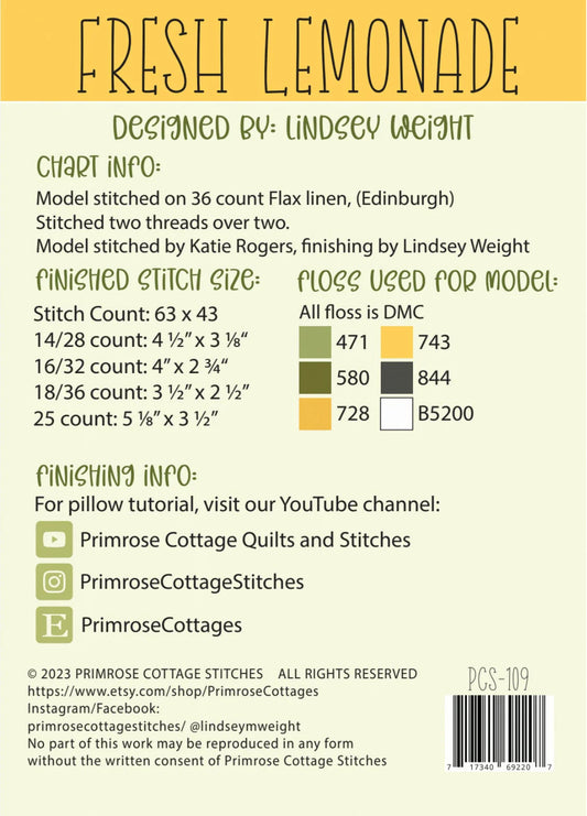 Fresh Lemonade Cross Stitch Pattern