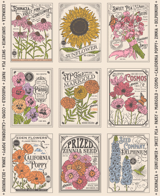 My Secret Garden Cloud Seed Packet Panel Fabric – Stacy Iest Hsu