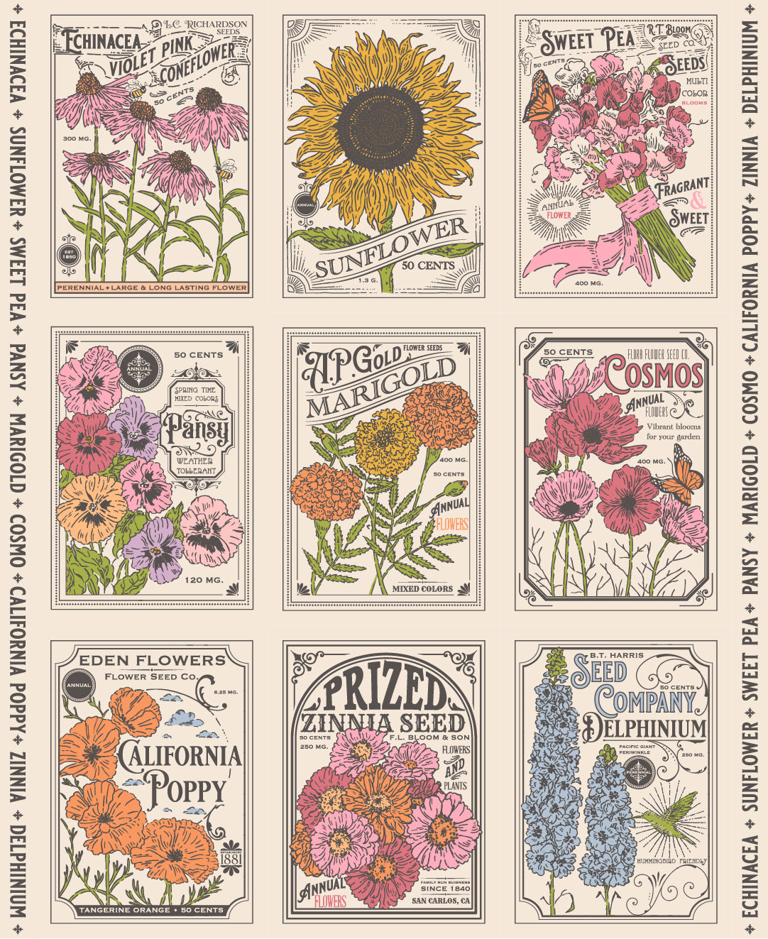 My Secret Garden Cloud Seed Packet Panel Fabric – Stacy Iest Hsu