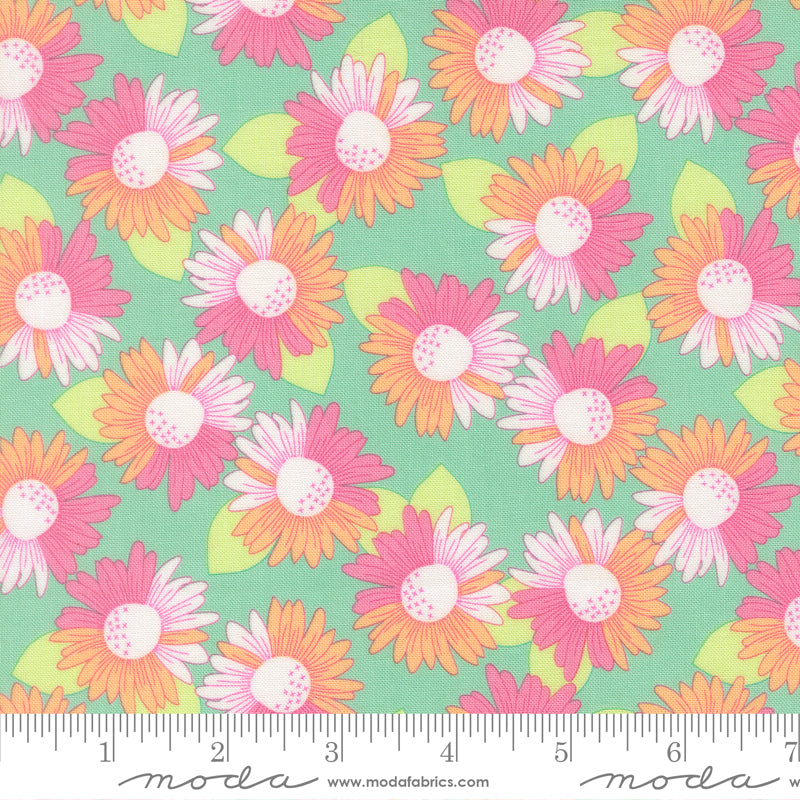Delightful in Seaglass, a soft aqua floral quilting fabric from the Joysome collection by Corey Yoder for Moda Fabrics, 29251-25