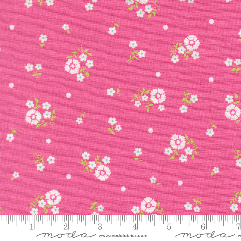 Hand Picked in Petunia, a rosy pink floral quilting fabric from the Joysome collection by Corey Yoder for Moda Fabrics, 29252-26