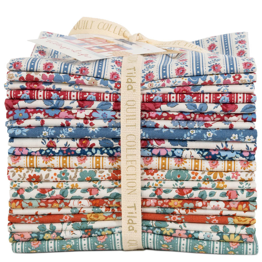 Tilda Village Life set of 20 fat eighths stacked and tied with a ribbon