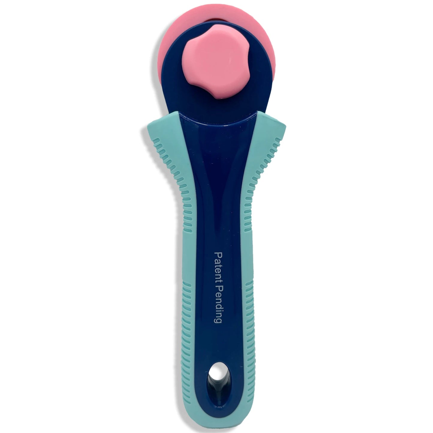 Blue and pink skin care tool on a white background