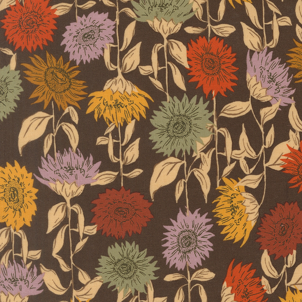 Windfall Coffee Sunflower Field Florals fabric swatch