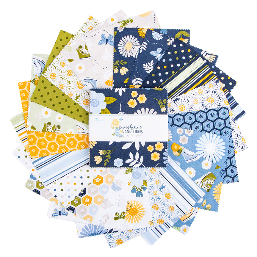 Sunshine and Dandelions fabric collection by Traci Reed for Riley Blake 5 inch stacker