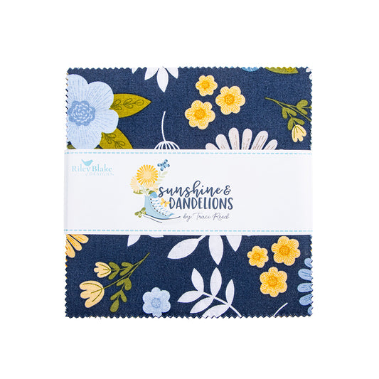 Sunshine and Dandelions fabric collection by Traci Reed for Riley Blake 5 inch stacker