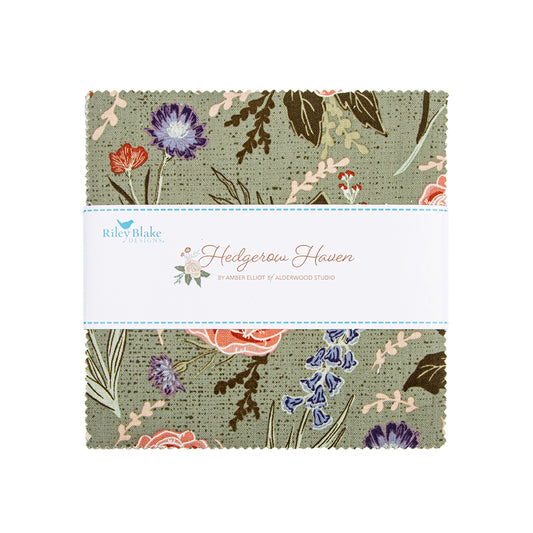Hedgerow Haven 5 inch Stacker, 42 precut 5-inch squares from the Hedgerow Haven collection by Amber Elliot of Alderwood Studio for Riley Blake Designs, 5-18180-42
