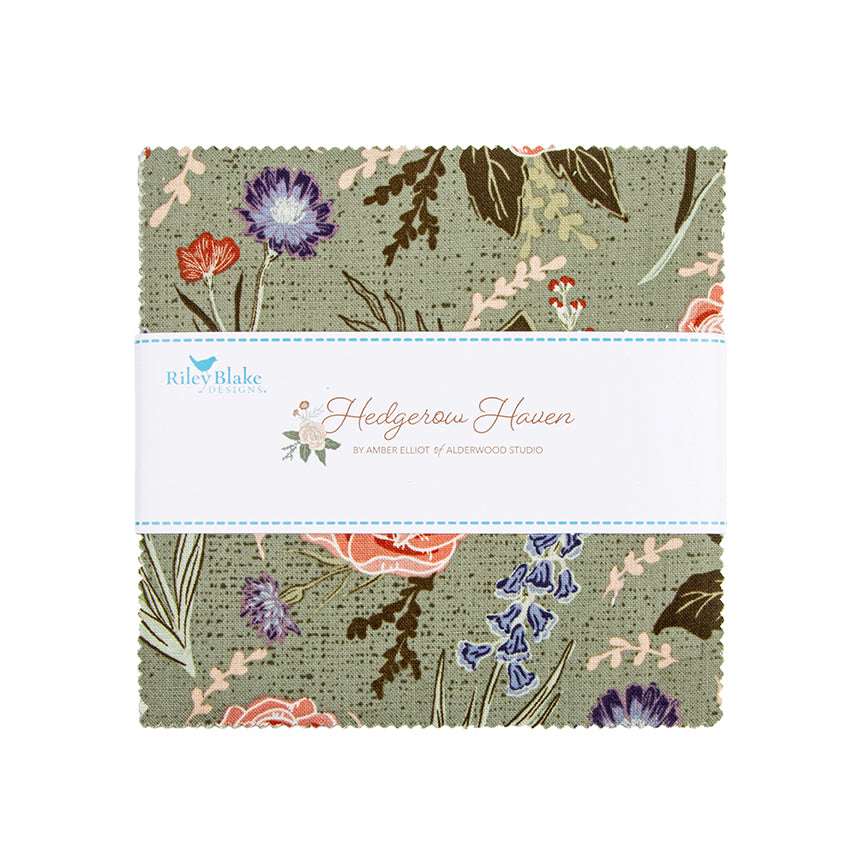 Hedgerow Haven 5 inch Stacker, 42 precut 5-inch squares from the Hedgerow Haven collection by Amber Elliot of Alderwood Studio for Riley Blake Designs, 5-18180-42