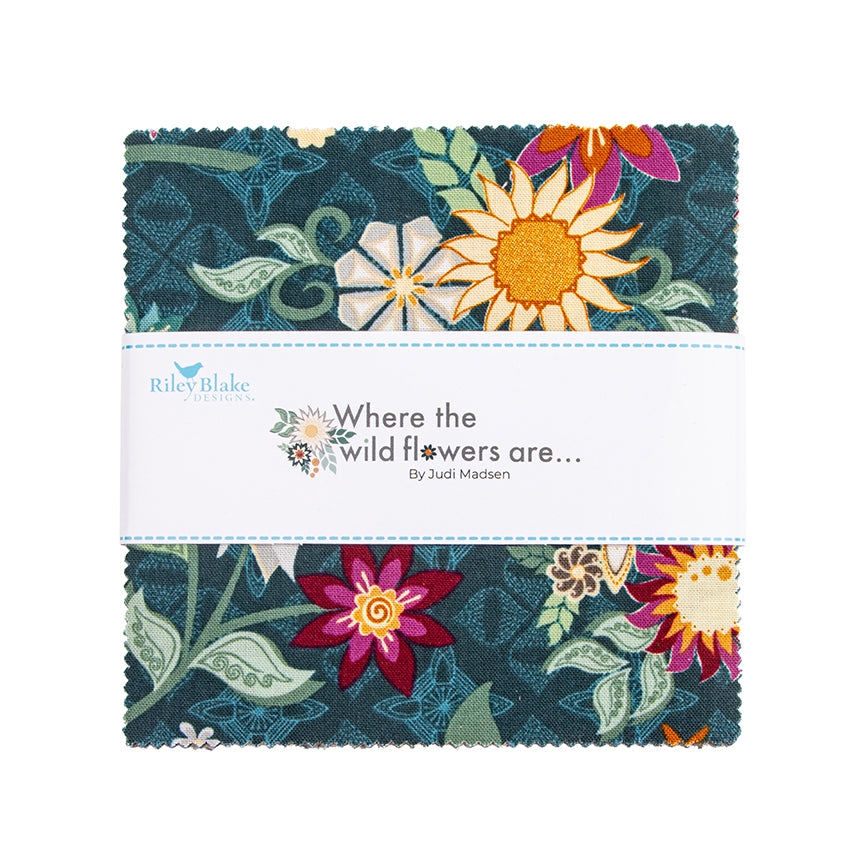 10 inch stacker of fabrics.  The Where the Wild Flowers are by Judi Madsen. 