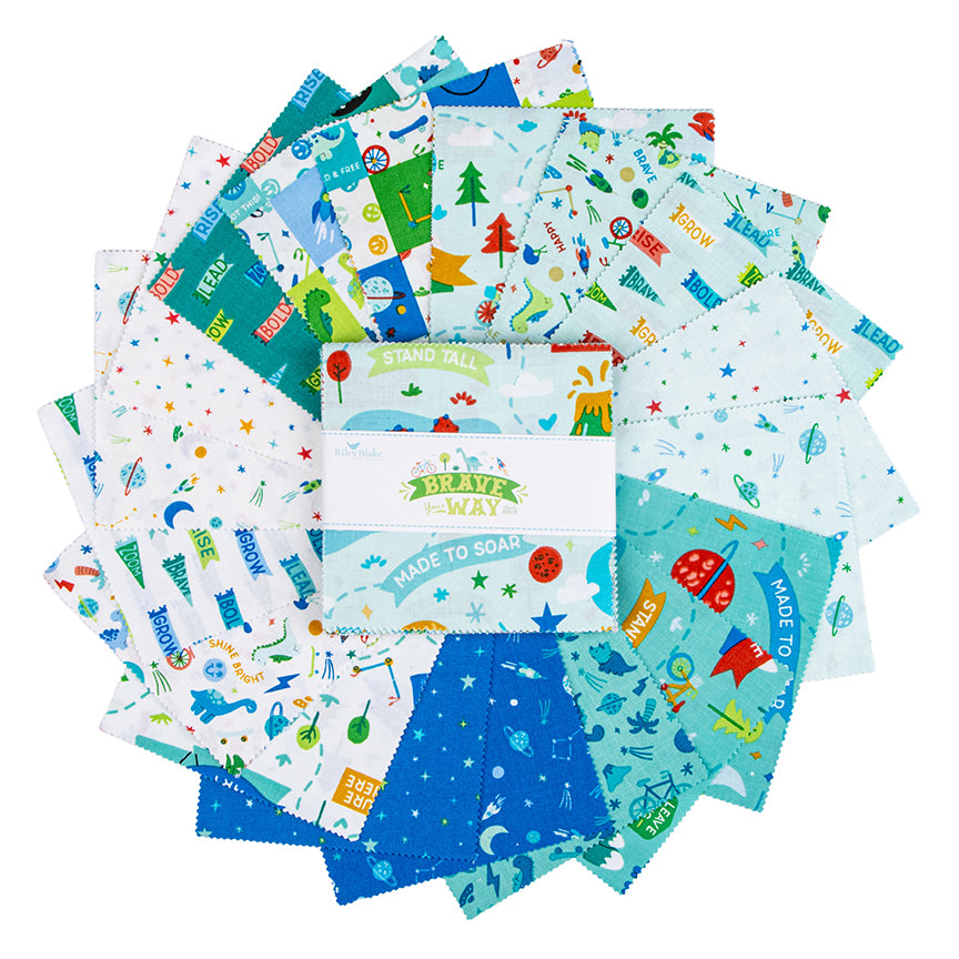 Fanned 5 inch stacker of Brave Your Way fabric 