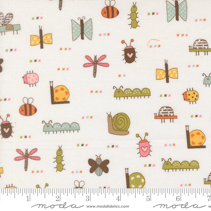 Bug Collector Bugs novelty print on Cloud, quilting fabric by Sweetwater for Moda Fabrics, 55731-11