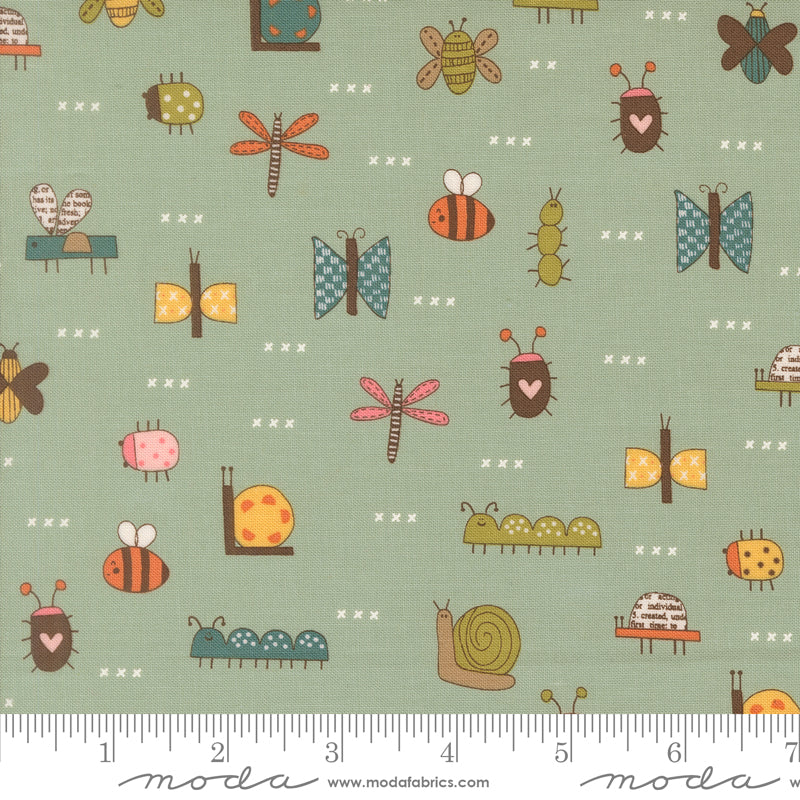 Bug Collector Bugs novelty print in Sky, quilting fabric by Sweetwater for Moda Fabrics, 55731-12