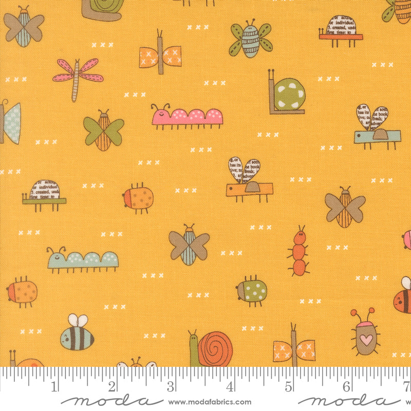 Bug Collector The Bugs novelty print in Sunshine, quilting fabric by Sweetwater for Moda Fabrics, 55731-15