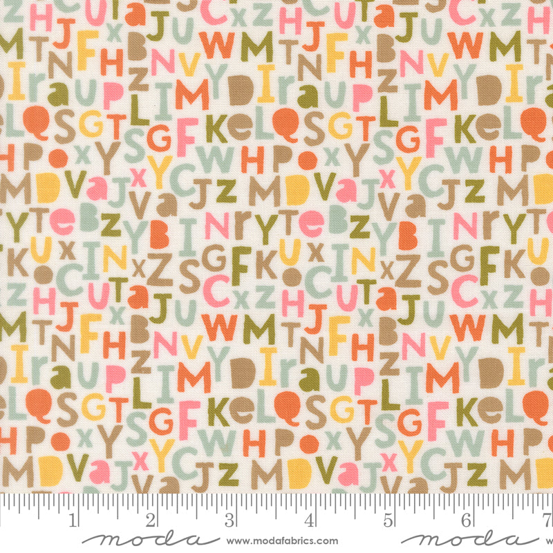 Bug Collector Alphabet text print on Cloud, quilting fabric by Sweetwater for Moda Fabrics, 55732-11