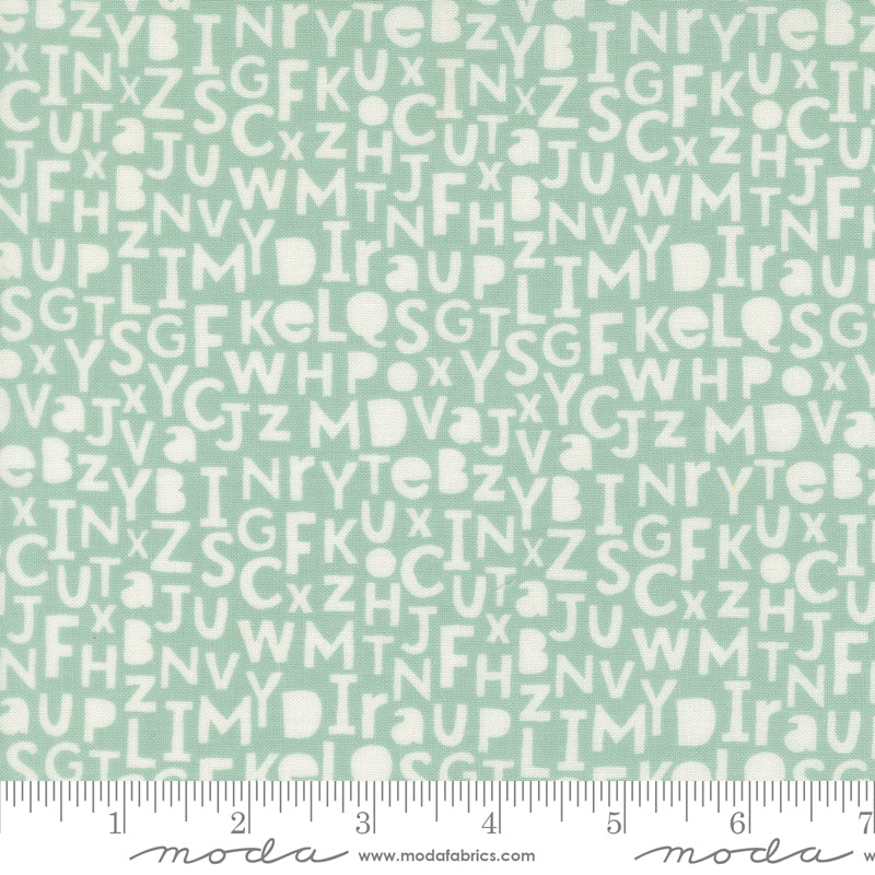 Bug Collector Alphabet text print in Sky, quilting fabric by Sweetwater for Moda Fabrics, 55732-22