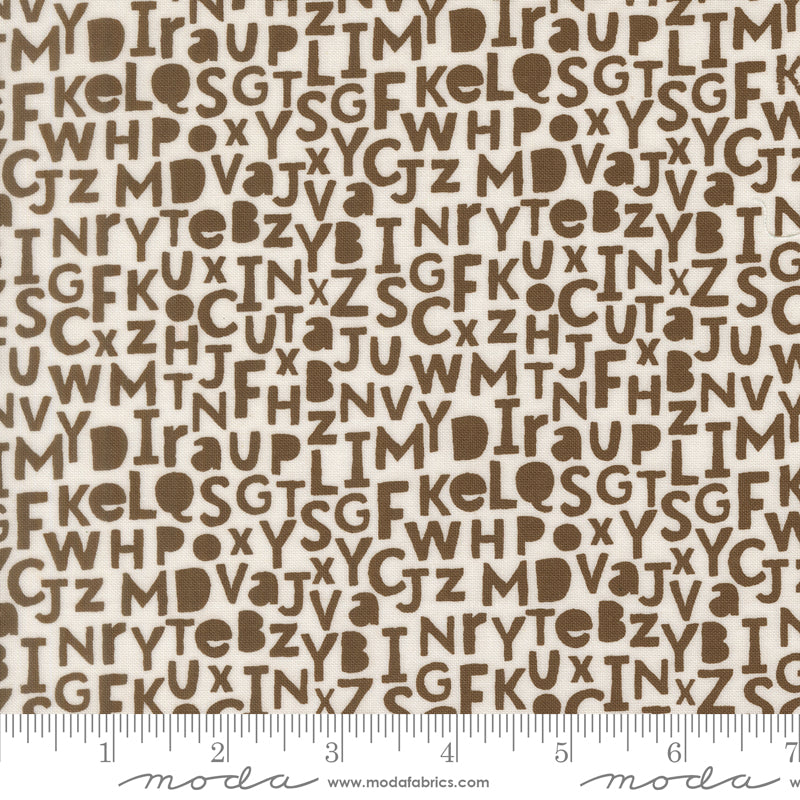 Bug Collector Alphabet text print in Dirt, quilting fabric by Sweetwater for Moda Fabrics, 55732-28