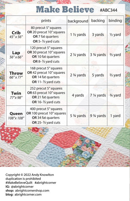 Make Believe Quilt Pattern fabric requirements