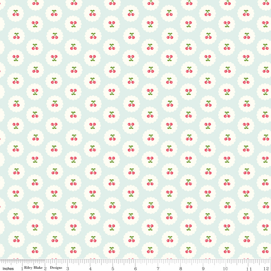 Cotton Nook Cherries Bleached Denim