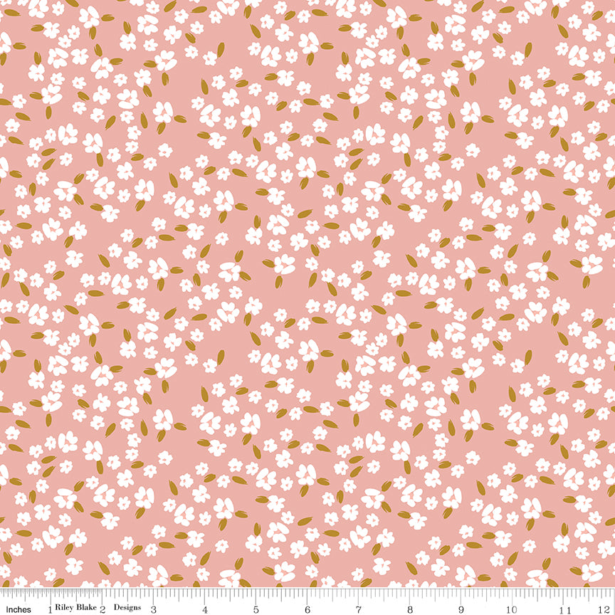 Petals & Hazel Blossoms Coral Yardage
