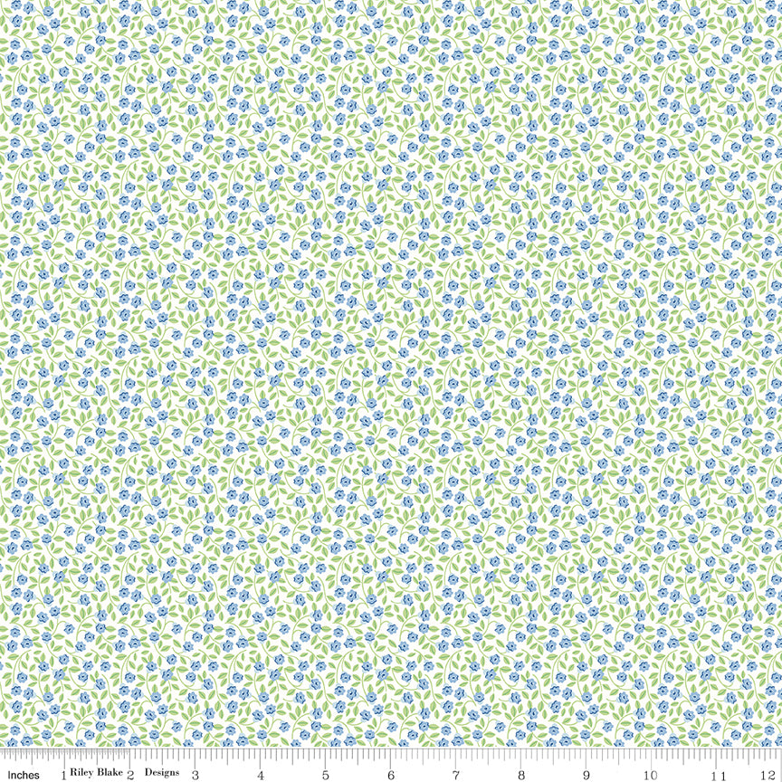 Traditional 30's Flowers Blue Yardage