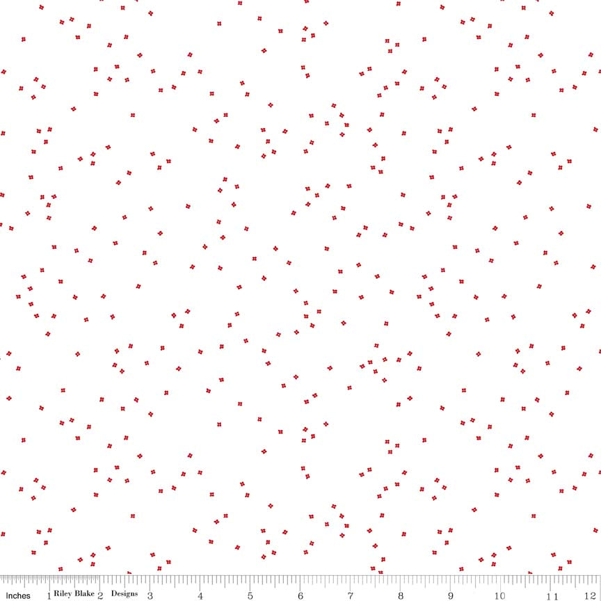 Blossoms on White Red Yardage