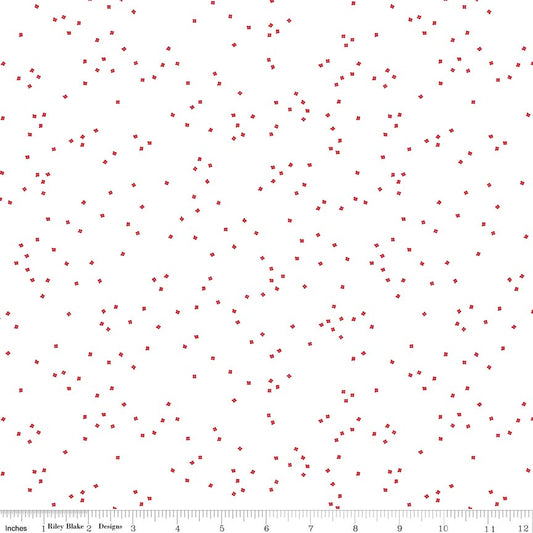 Blossoms on White Red Yardage