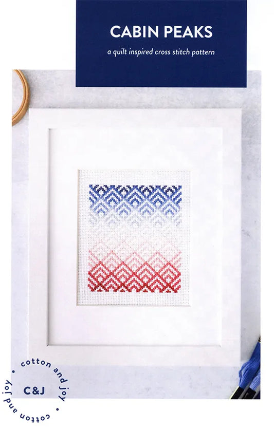 Cabin peaks cross stitch pattern in red, white, and blue