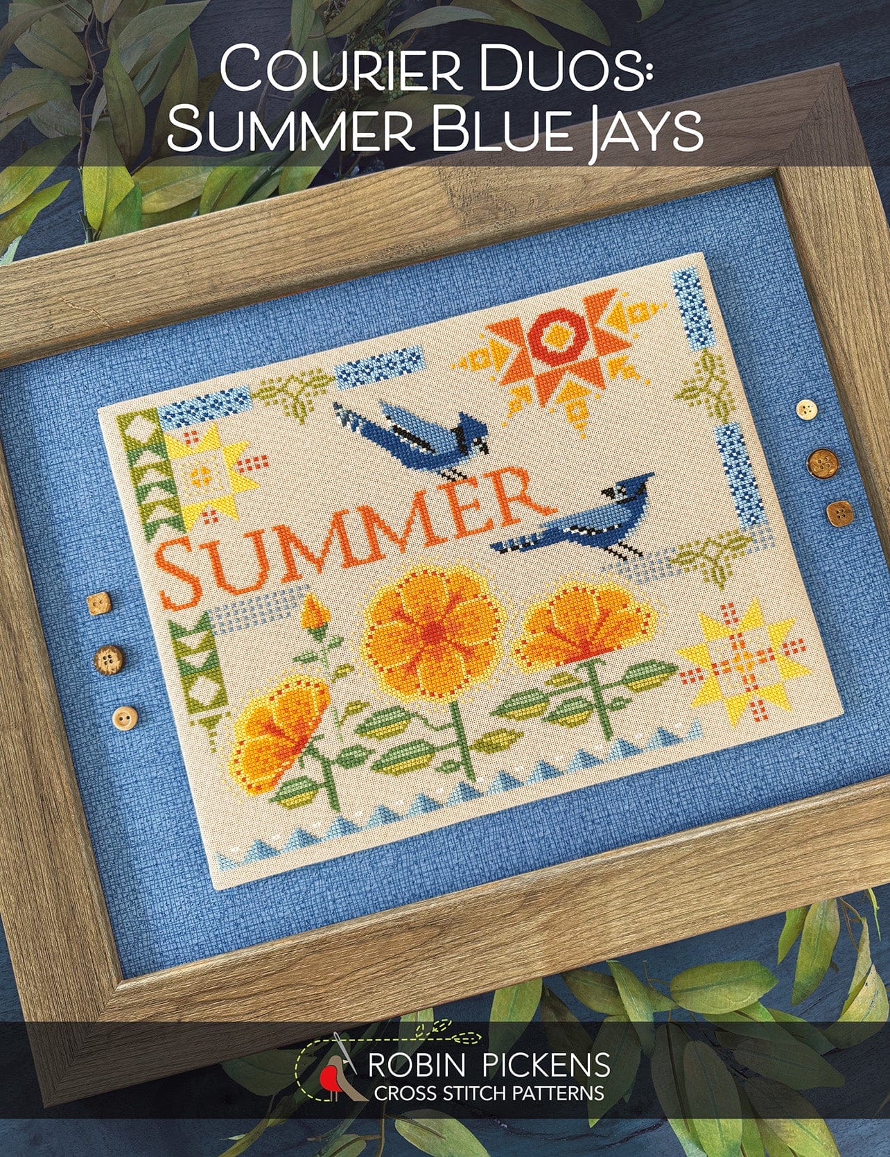 Courier Duos: Summer Blue Jays Cross Stitch Printed Pattern