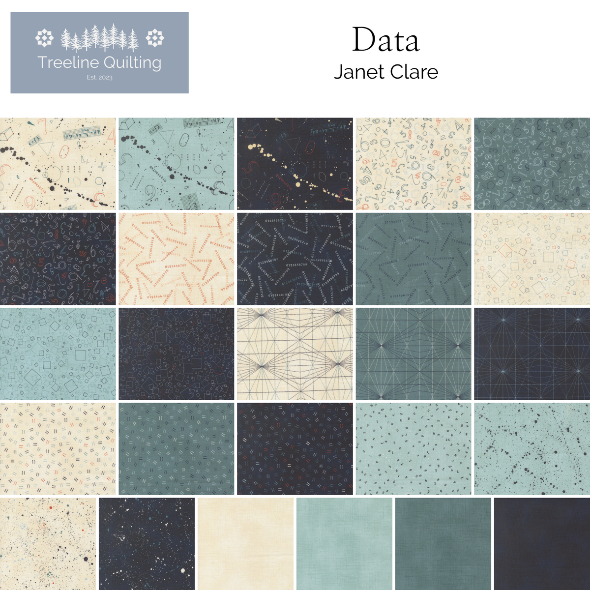 Data fabric collection by Janet Clare for Moda Fabrics
