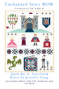 Enchanted Story BOM mock up featuring a quilt kit with Storybook Basics fabric showing castle, royal court, dragon, and other Storybook motifs